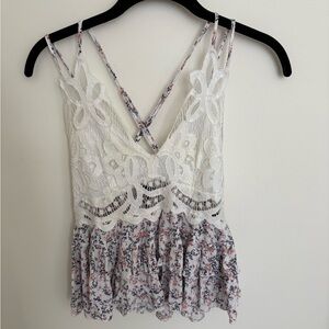 Trixxi White and Pink Floral Lace Tank